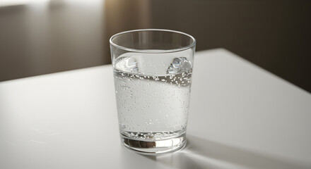 Refreshing Glass Of Sparkling Water On White Surface In Natural Light