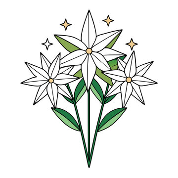 white flowers bouquet with green leaves clip art preview