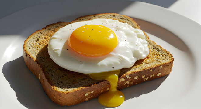 Sunny Side Up Egg On Wholegrain Toast For Breakfast Still Life Concept