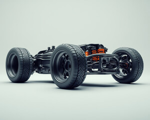 Automobile Chassis with Suspension and Wheels Isolated on White Background for Automotive Design