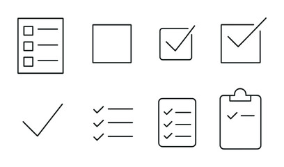 outline vector icons of email tasks and productivity: to-do email, flagged for later, action required, task assigned, mark complete, email checklist, task icon, reminder email.No labels, set of line