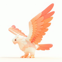 Colorful cartoon creature with large wings, white isolate background