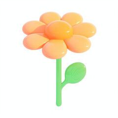 Colorful cartoon flower with a green stem on a white isolated background