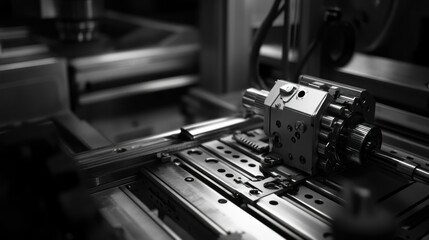 Detailed image of the machine part in industrial manufacturing process