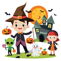 Halloween trick-or-treating isolated on white