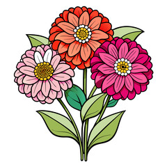  Vibrant Zinnia Bouquet Flower Illustration