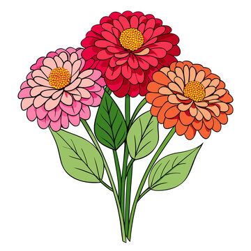 colorful zinnia flowers bouquet on white clip art preview