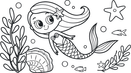Obraz premium Adorable Mermaid Vector Symbol for Kids.eps