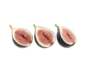 A whole fig and one fig cut in half, against on Transparent Background and PNG