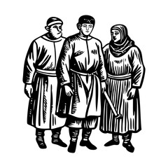 Ancient peasants illustration in a vintage style