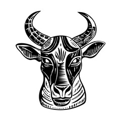 A vintage style illustration of tribal horned cow