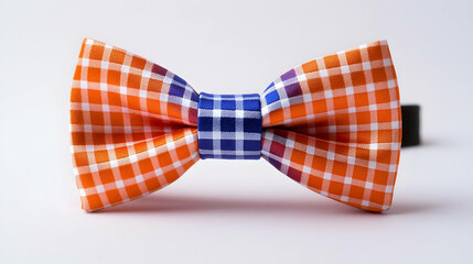 Orange And Blue Plaid Bowtie On White Background