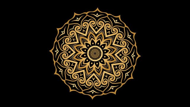 Golden oriental mandala rotation animation on dark background. Royal background with mandala animation. Islamic animated video royal golden arabesque pattern Arabic Islamic east style