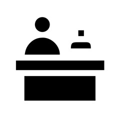 Fototapeta premium A bold black and white icon of an information desk, representing public service, help desks, and customer support. Ideal for signage and apps.