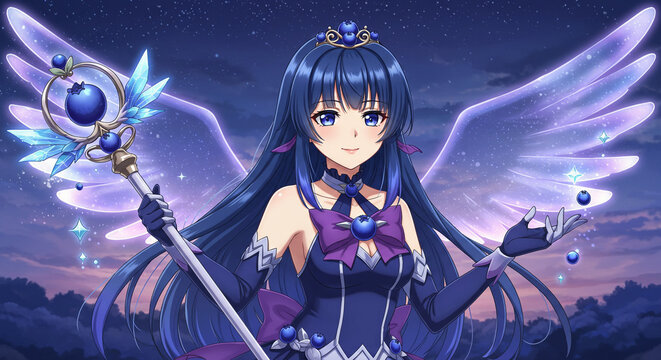 Garota m&aacute;gica personagem de anime mahou shoujo para meninas blueberry azul 