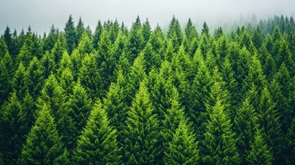 Dense forest full of vibrant green trees reaching toward the sky