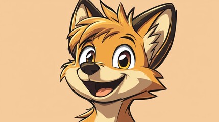Obraz premium Cartoon Fox Portrait, Happy Expression, Against Plain Background, Possible Use Children's Books, Stock Photo