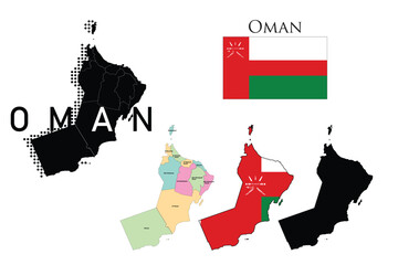 Oman flag and map illustration vector.