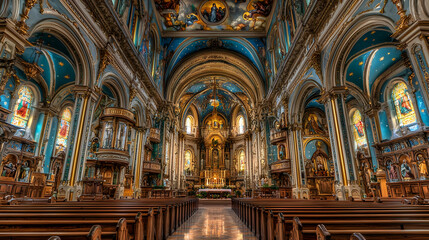 Obraz premium Ornate Church Interior With Golden And Blue Decor