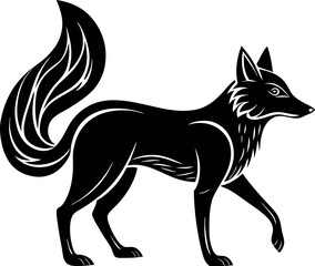 Walking Fox Vector with Curved Tail – Stylized Animal Silhouette for Woodland and Fantasy Concepts

