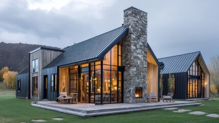 Modern barn-style house with metal roof and soft timber interior