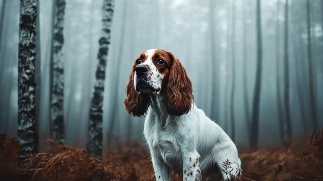 Majestic Springer Spaniel in a Misty Forest