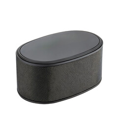 Stylish Black Oval Portable Speaker with Textured Design PNG and transparent background	