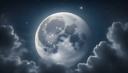 Obraz premium A stunning view of a full moon shining brightly in a dark and starry night sky.