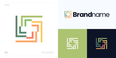 Plus sign with frame square cut corner, geometric style logo icon design vector illustration element editable, Symbol cross in the negative space with flat colorful for brand identity business