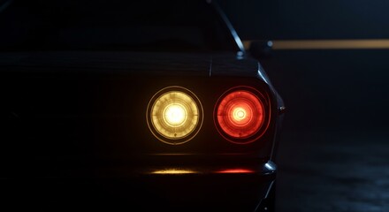 暗闇に輝くレトロな車のテールランプ 神秘的な雰囲気