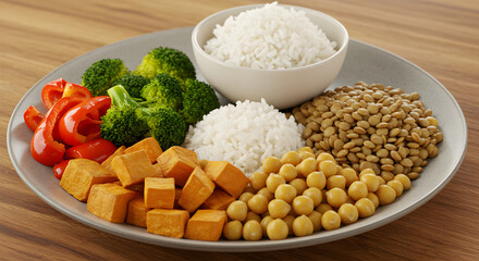 Plant Based Power Plate Featuring Vibrant and Nutritious Vegan Ingredients