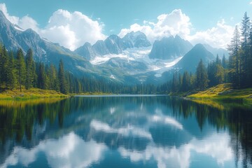 Fototapeta premium Serene mountain lake reflection alpine region nature photography scenic viewpoint