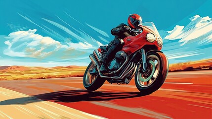 Obraz premium Side View of a Motorcycle Rider on an Open Highway