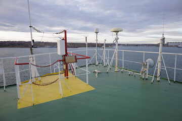 Monkey Island with antennas on board of a cargo ship