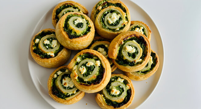 Delicious Spinach And Feta Pinwheels, Perfect For Appetizers Or Party Snacks