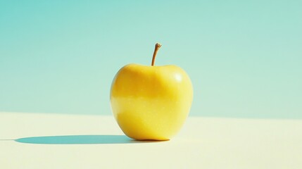 A single yellow apple is centered on a light background
