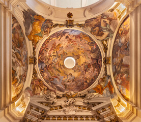 FLORENCE, ITALY - MARCH 18, 2025: The baroque fresco of Exaltation of Holy Cross in the cupola of church Chiesa di San Frediano in Cestello by Antonio Puglieschi (1660 – 1732).