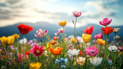 Obraz premium Beautiful meadow full of spring flowers