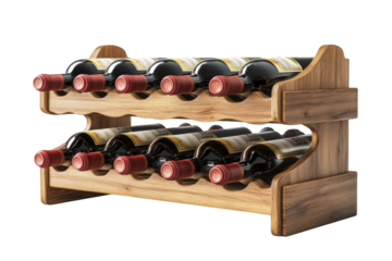 Elegant Two Tier Oak Wine Rack Holds 18 Bottles Rich Wood Grain Dark Background