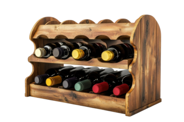 Rustic wooden wine rack holds twelve bottles showcasing a charming display for wine lovers Dark