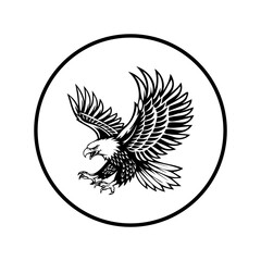 Black and white eagle vector illustration. Flying bird silhouette design. powerful eagle logo