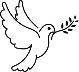 Outline dove peace with branch Doodle dove with leaf Hand drawn vector art