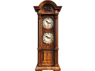 Decorative street clock with four faces, traditional timepiece tower, urban orientation furniture, white background