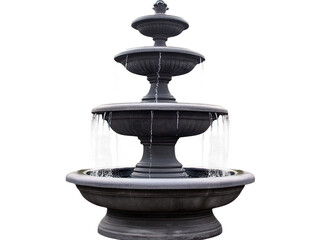 Fototapeta premium Decorative water fountain with multiple cascading tiers, ornamental hydration feature, park attraction furniture, white background