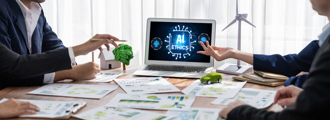 AI ethics responsibility standard law and rules on computer screen provide report of AI ethic...