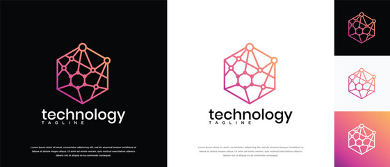 Technology connection hexagon logo design. Technology connection logo template. Technology logo symbol icon