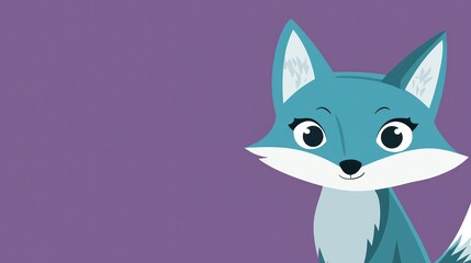 Obraz premium Cute cartoon fox on purple background