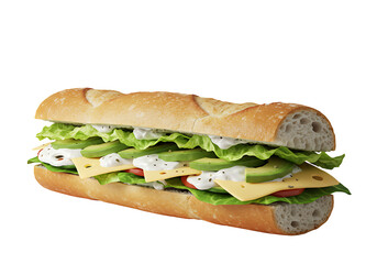 Aguacate, queso, tomates, lechuga y sándwiches de salsa cremosa. Un sándwich vegetariano.