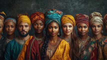 Fototapeta premium Diverse group in vibrant traditional attire celebrating cultural heritage