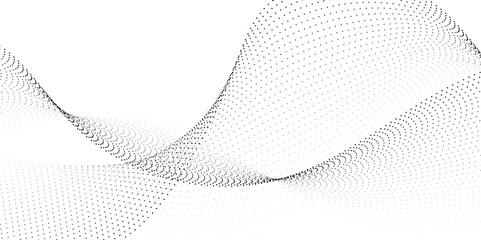 Halftone flowing wavy gradient dots shape isolated on transparent background. Digital future technology concept. Design for web design, music, cover, technology, science, data, banner, flayer, poster.